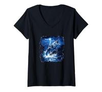 Donna Costume da Pesca Tuono con Bocca Larga Maglietta con Collo a V