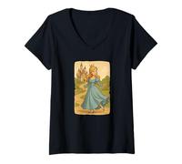Donna Costume da principessa magica con castello delle fiabe Maglietta con Collo a V