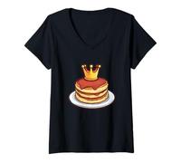 Donna Costume da Re colazione con frittelle divertenti e corona Maglietta con Collo a V