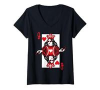 Donna Costume da Regina di Cuori Poker Playing Card Casino Maglietta con Collo a V