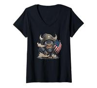 Donna Costume da Soldato Big Bison per Gli Amanti dei Colori e degli Scudi USA Maglietta con Collo a V