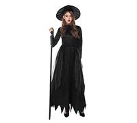 Donna Costume Da Strega Travestimento Vestito Da Sera Medievale Manica Lunga Con Cappello Abito Strega Cattiva Curvy Vestiti Diavolo Di Halloween Maxi Abiti Per Feste, Compleanni E Party Di Halloween