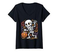 Donna Costume da zucca spaventosa per Halloween, da donna, da uomo Maglietta con Collo a V