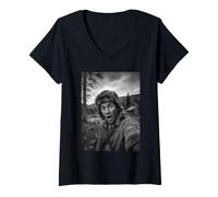 Donna Costume Davy Crockett Maglietta con Collo a V