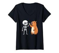 Donna Costume di Halloween da Capybara High Five Skeleton Maglietta con Collo a V