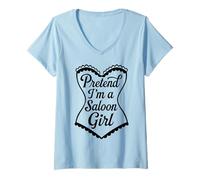Donna Costume di Halloween Western Fingere di essere una ragazza del salone divertente Maglietta con Collo a V