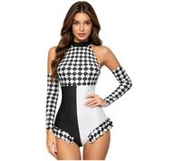 Donna Costume Di Pagliaccio Direttore Di Circo Arlecchino Horror Bianco 3XL
