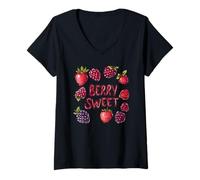 Donna Costume divertente Berry per gli amanti dei frutti di bosco Maglietta con Collo a V