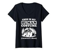 Donna Costume Divertente con Scritta This Is My Human I'm Really a Bear Maglietta con Collo a V