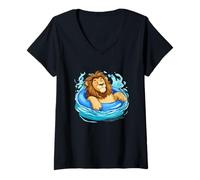 Donna Costume estivo da leone per gli amanti della piscina e dei leoni Maglietta con Collo a V