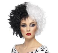 Donna Costume Evil Madame Crudelia Parrucca Nera / Bianco Da Smiffys