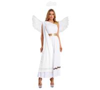 Donna Costume Fancy Dress Angelo Monospalla Vestito Con Ali Greco Bianco M