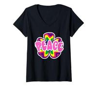 Donna Costume Hippie Peace Flower Love Anni '60 Anni '70 Groove Maglietta con Collo a V