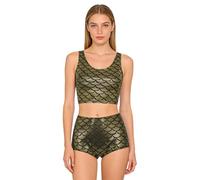 Donna Costume Il Cosplay Sirena Bagno Bikini Per Danza A Palo Da | Stampa Squama Pesce Elastica,Squame Sirena,Completo Crop Top Aderente,Nightclub,Tennis,Discoteca,Luna Di Miele,Jogging