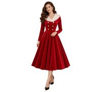 Donna Costume Natale Mrs Claus Le Donne Abito Midi Tema Santa Delle | Maniche Lunghe,Abito Linea Con Vita Alta,Midi Formale In Velluto La Chiesa,Evento Di Festival,Discoteca,Carnevale,Maschera
