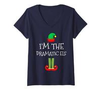 Donna Costume natalizio da elfo con scritta "I'm the dramatic elf" Maglietta con Collo a V