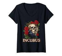 Donna Costume per Halloween Incubus Crow Left Skull Flower Maglietta con Collo a V