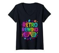 Donna Costume retrò Rewind Anni '80 Maglietta con Collo a V