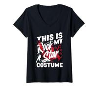 Donna Costume Rock Rock per Halloween Easy Lazy Last Minute Maglietta con Collo a V