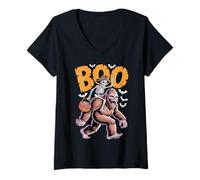 Donna Costume spettrale Bigfoot su Boo Bigfoot Halloween Maglietta con Collo a V