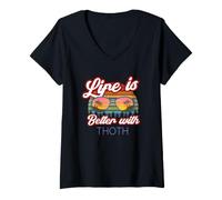 Donna Costume Thoth/Dio Egiziano / 'Life Is Better with Thoth!' Maglietta con Collo a V