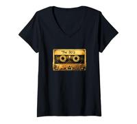 Donna Costume Vintage Anni '80 con Nastro Musicale, Nostalgia Maglietta con Collo a V