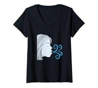 Donna Costume Viso Che soffia Il Vento Maglietta con Collo a V