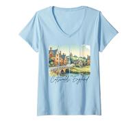 Donna Cotswolds Inghilterra Viaggiare Pennellata Cotswolds Souvenir Maglietta con Collo a V