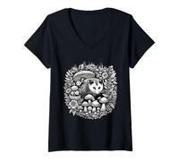 Donna Cottagecore Aesthetic Possum Opossum Floral Mushroom Maglietta con Collo a V
