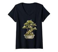 Donna Cottagecore Bonsai Tree Kodama Spirits Giardino Giapponese Art Maglietta con Collo a V