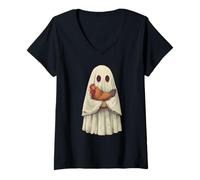 Donna Cottagecore Country Ghost Holding Pollo Maglietta con Collo a V