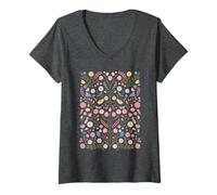 Donna Cottagecore - Fiori vintage pressati, stile botanico, bohémien Maglietta con Collo a V