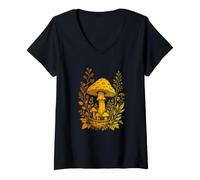 Donna Cottagecore Nature Forest Garden Lover Fungo Maglietta con Collo a V
