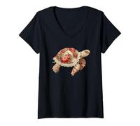 Donna Cottagecore - Tartaruga Trapuntata, Motivo Floreale Patchwork Maglietta con Collo a V