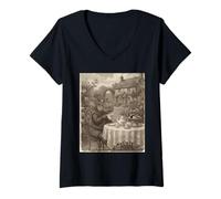 Donna Cottagecore Vittoriano con Ippopotamo Vintage High Tea Maglietta con Collo a V