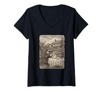 Donna Cottagecore Vittoriano Riccio Vintage High Tea Maglietta con Collo a V