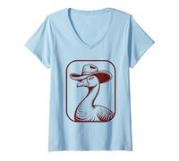 Donna Country Funny Goose Cowboy Cappello Rodeo Cowgirl Western Duck Maglietta con Collo a V