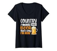 Donna Country Music And Beer Thats Why Im Here Drinking Team Beer Maglietta con Collo a V
