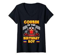 Donna Cousin Of The Birthday Boy Race Car Cousin Birthday Maglietta con Collo a V