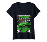 Donna Cousin of The Birthday Boy Race Car Party Family Matching Maglietta con Collo a V