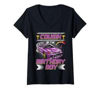 Donna Cousin of The Birthday Boy Race Car Party Family Matching Maglietta con Collo a V