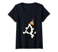 Donna Cow Happy 4th Birthday 4 anni Party Hat Bday Boys Girls Maglietta con Collo a V