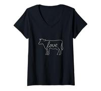 Donna Cow Love Line Art Funny Farm Animal Highland Bestiame Amante Maglietta con Collo a V
