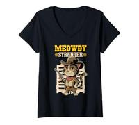 Donna Cowboy Cat Meowdy Stranger Sheriff Cat Maglietta con Collo a V