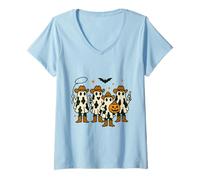 Donna Cowboy Fantasma Halloween Ghoul Design Divertente Cowgirl Cowboy Maglietta con Collo a V