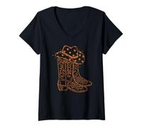 Donna Cowboy Hat Boots Let's Go Girls Western Rodeo Cowgirls Maglietta con Collo a V