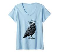 Donna Cowboy Raven - Corvo Occidentale Maglietta con Collo a V