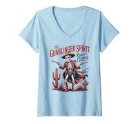 Donna Cowboy Scheletro con Revolver Wild West Pride Maglietta con Collo a V
