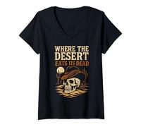 Donna Cowboy Western Gothic Dark Country Maledetto Cowboy Fuorilegge Maglietta con Collo a V