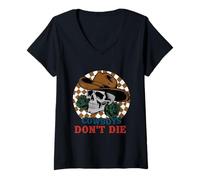 Donna Cowboys Don't Skull Camicia Western Roses Checker Maglietta con Collo a V